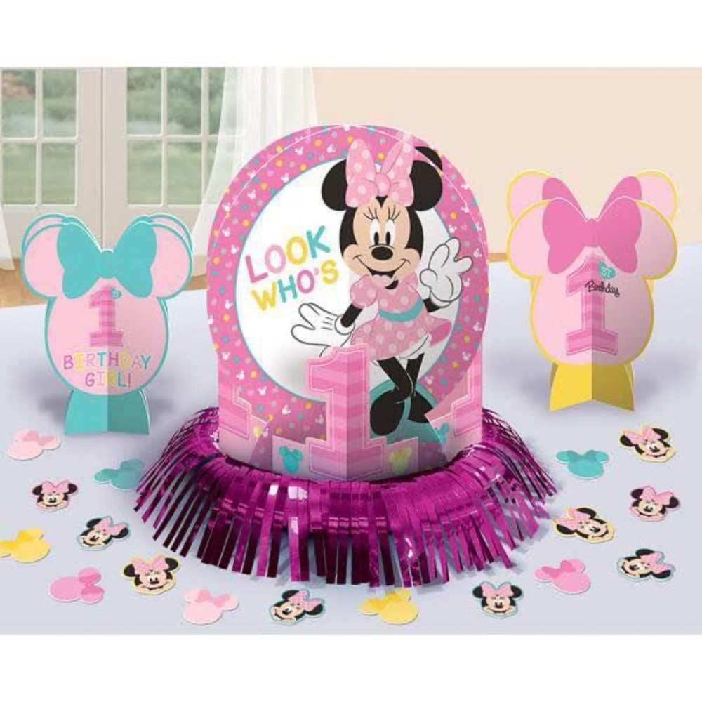 BRAND NEW Minnie Mouse 1st happy birthday table decorating kit 23pcs